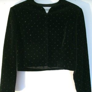 Vintage Cropped Jacket Black Embellished Velvet Size 10 Holiday Party